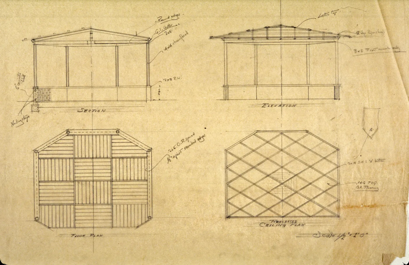 Lockwood de Forest architectural drawing for visitor kiosk