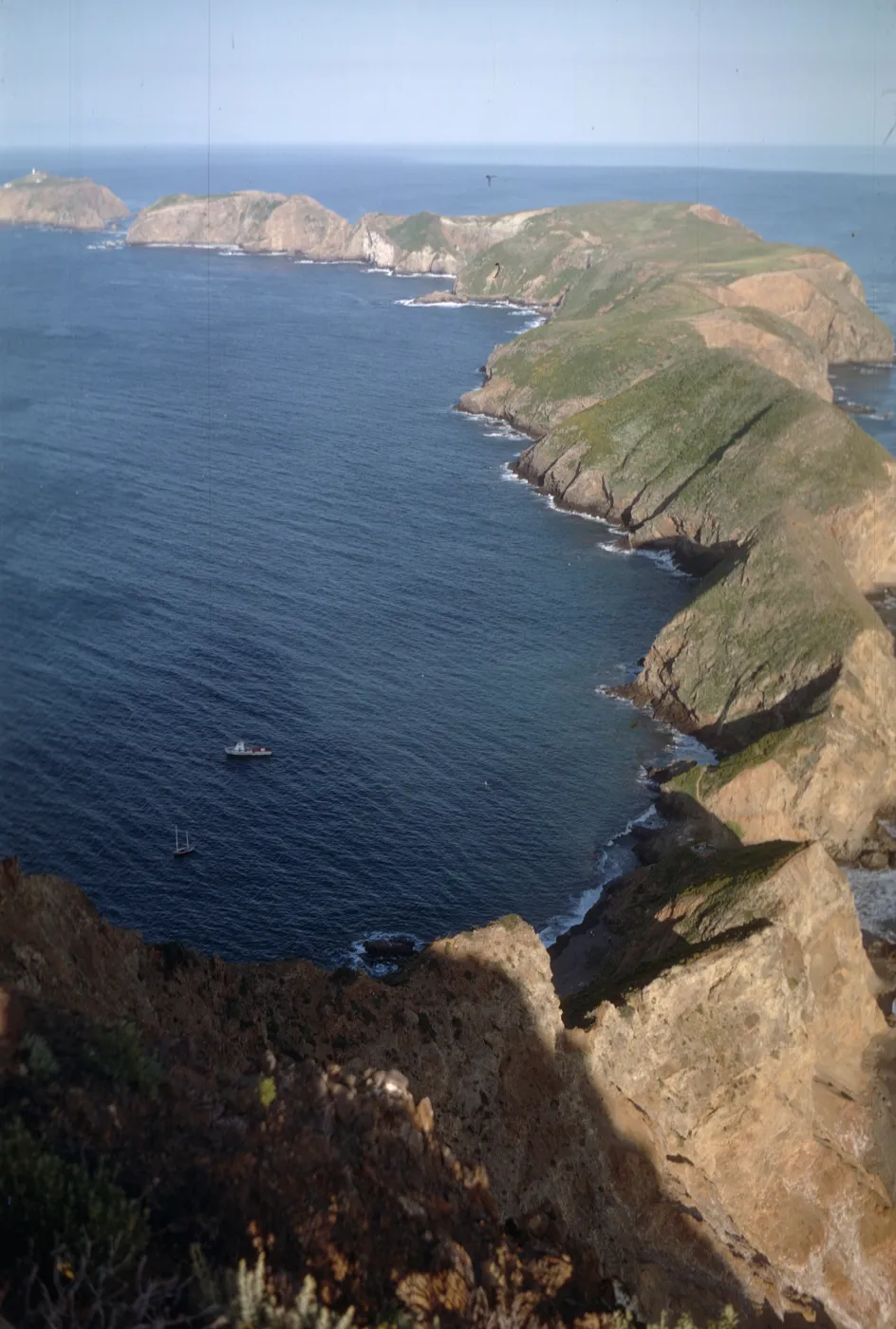 Anacapa Island from Camel, boats in harbor
