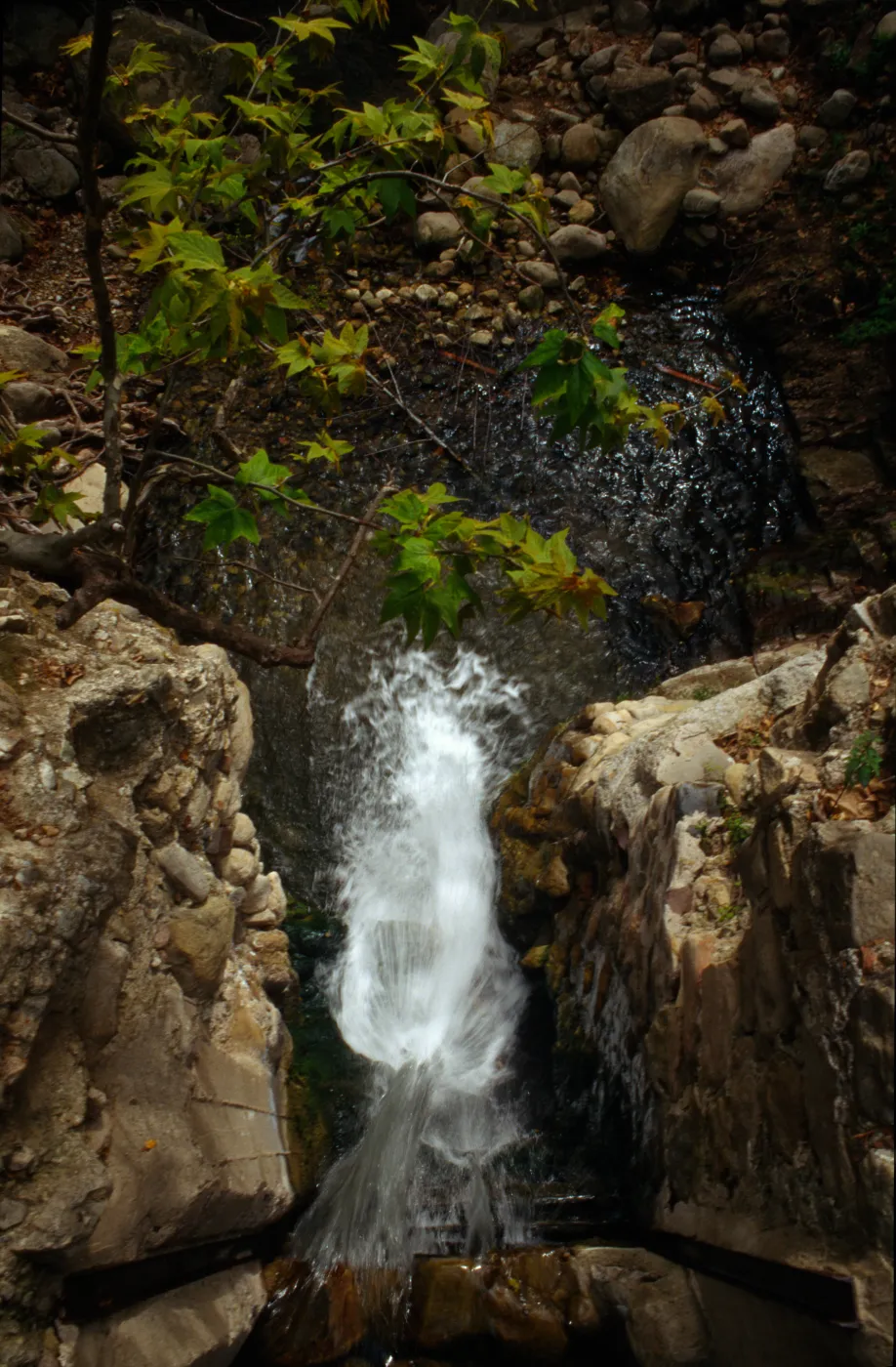 looking straight down the waterfall at the Old Mission Dam