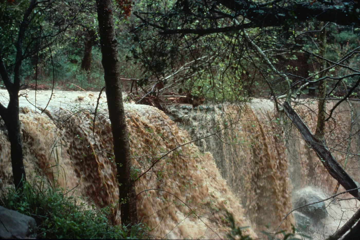 Torrential flooding of Mission Creek over Mission Dam