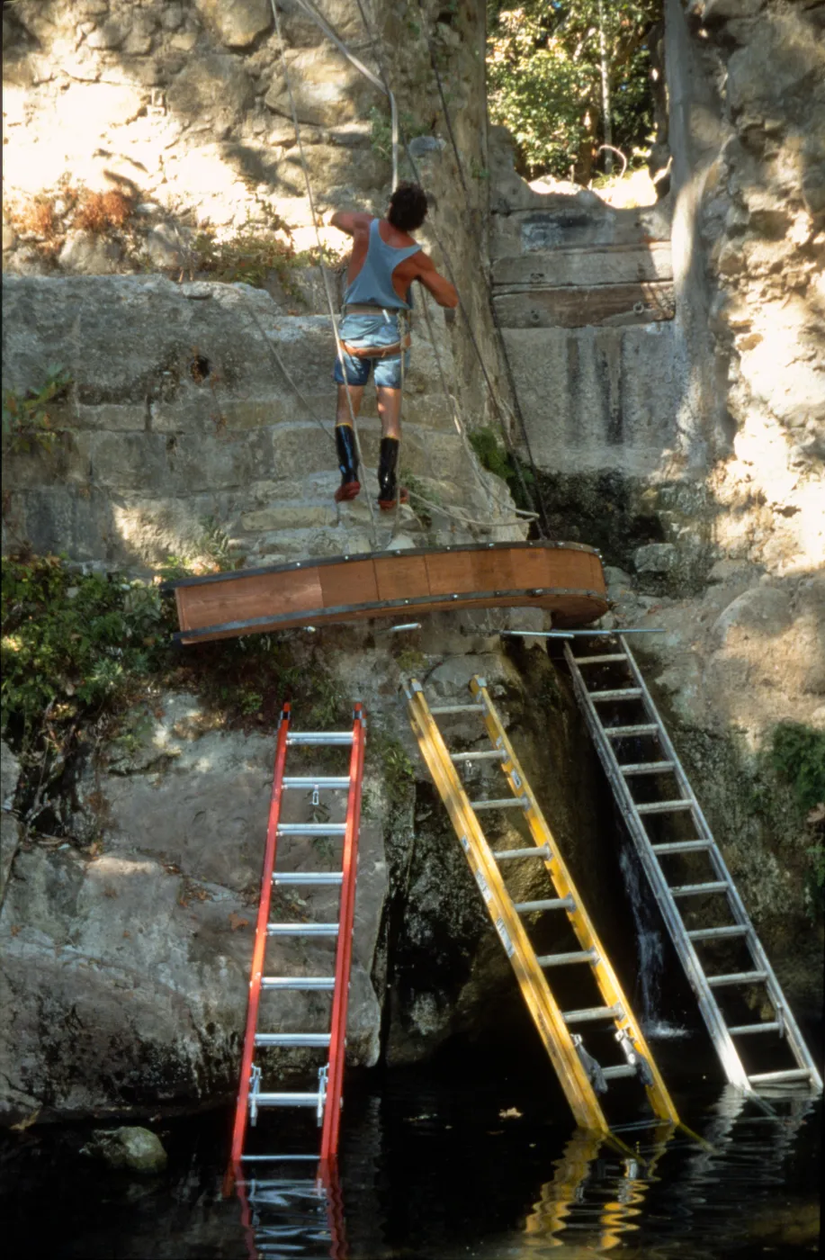 construction of the redwood flume, Mission Dam