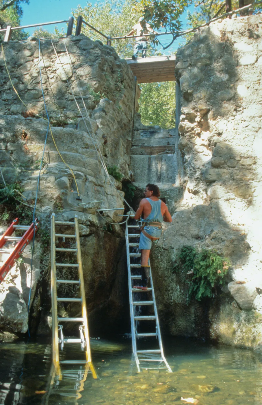 construction of the redwood flume, Mission Dam