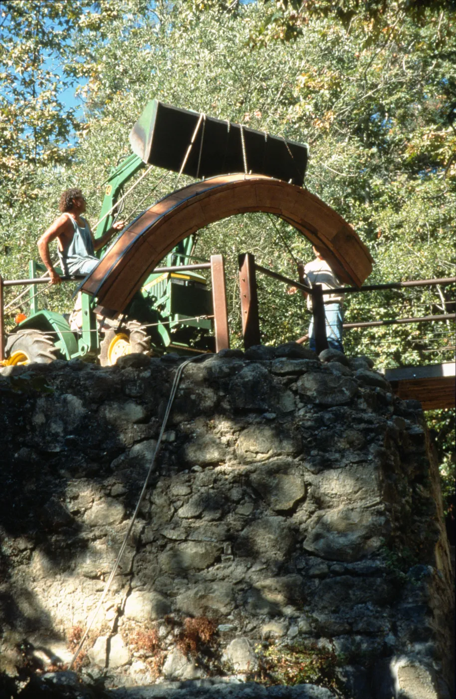 construction of the redwood flume, Mission Dam
