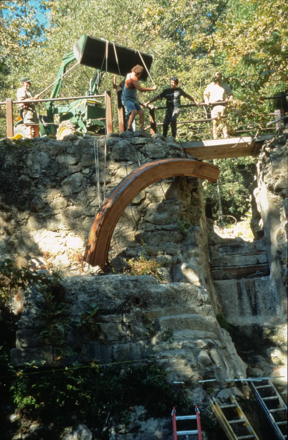 construction of the redwood flume, Mission Dam