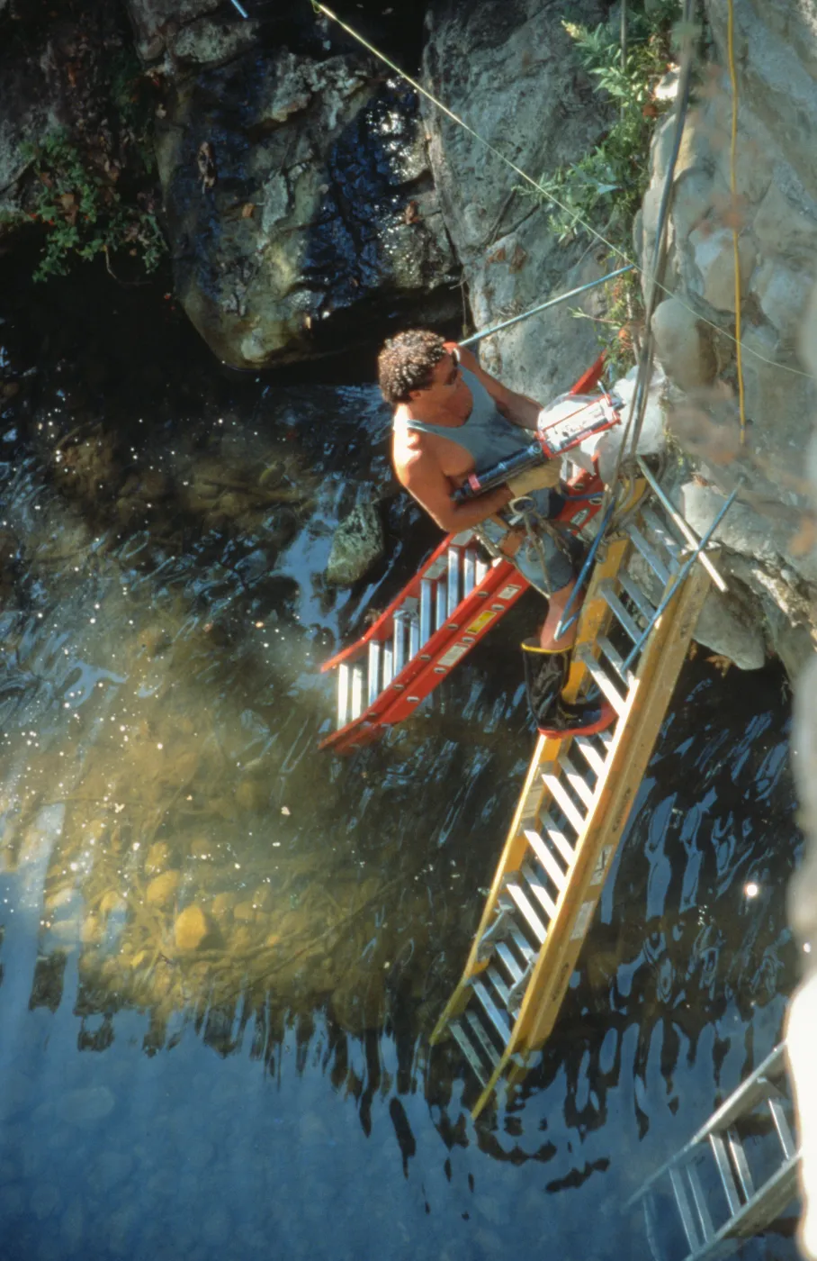 construction of the redwood flume, Mission Dam