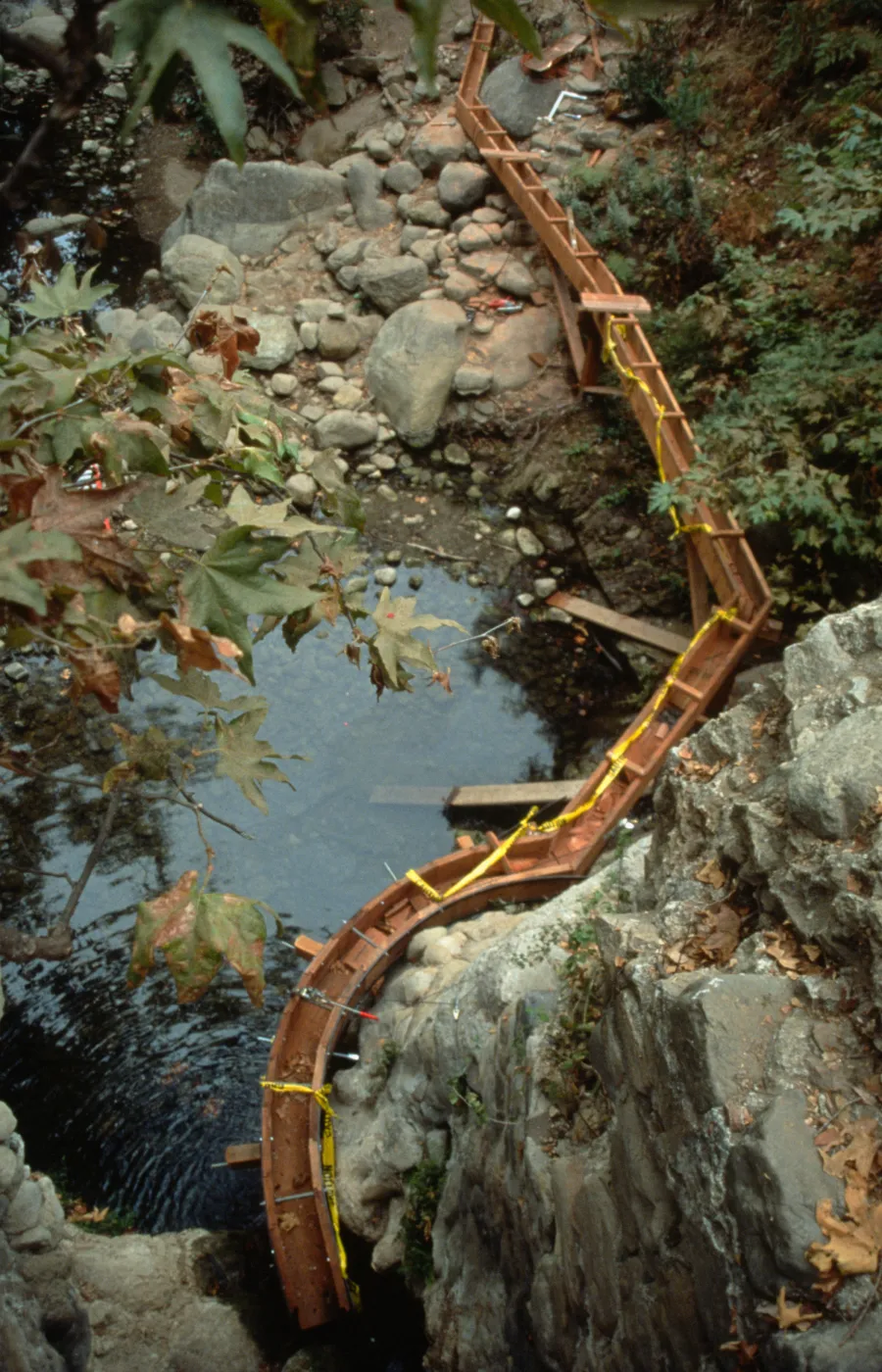 construction of the redwood flume, Mission Dam