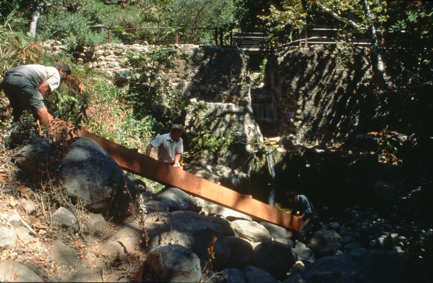 construction of the redwood flume, Mission Dam