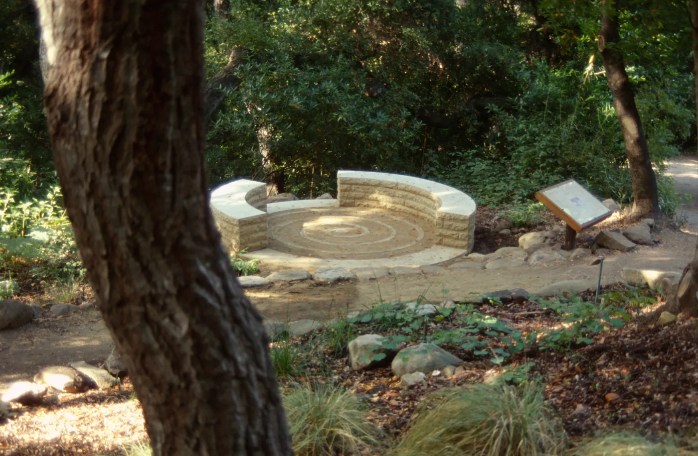 Spiral bench in Fiber Arts Display with signage