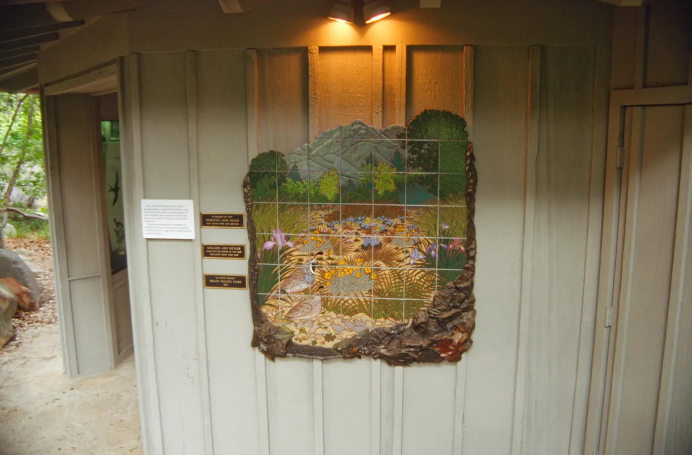 tile mosaic, memorial plaques, on Information Kiosk