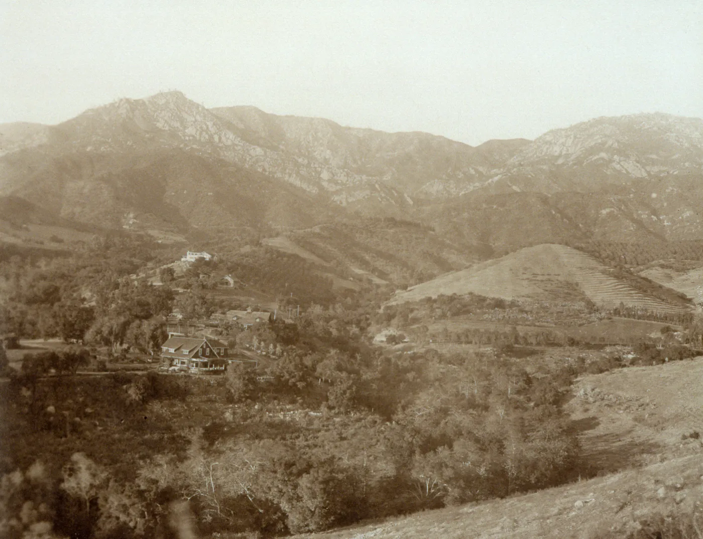 Aerial view of Lotterhos, Mission Canyon, Santa Ynez Mountains