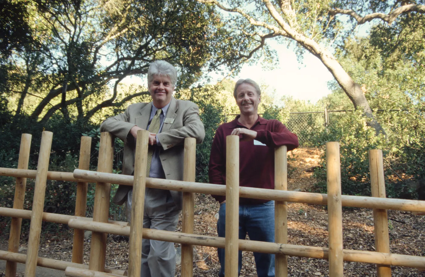 Dave kershaw and chris woods at tea house fence