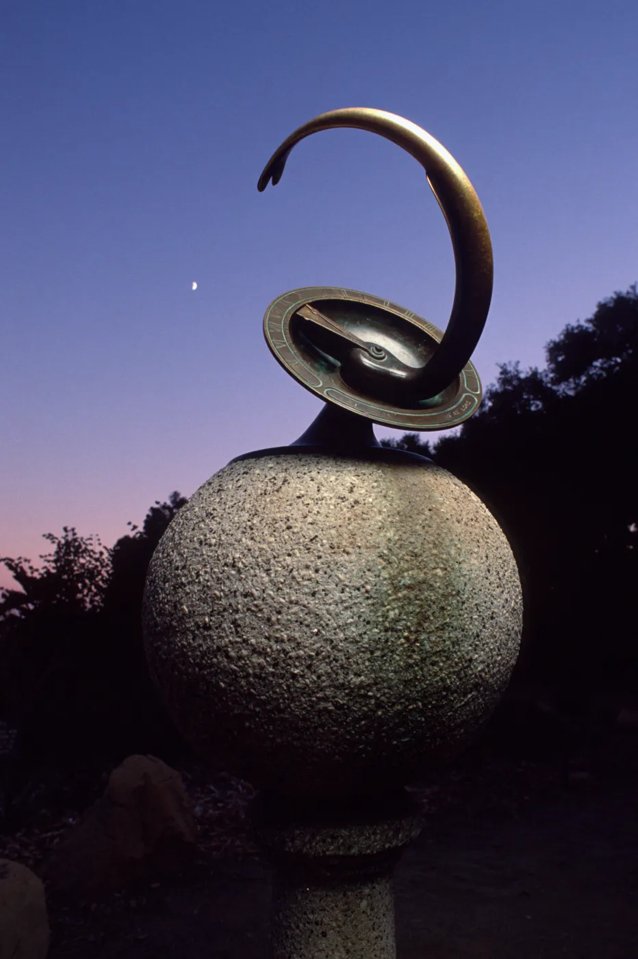 Sundial, evening sky with moon