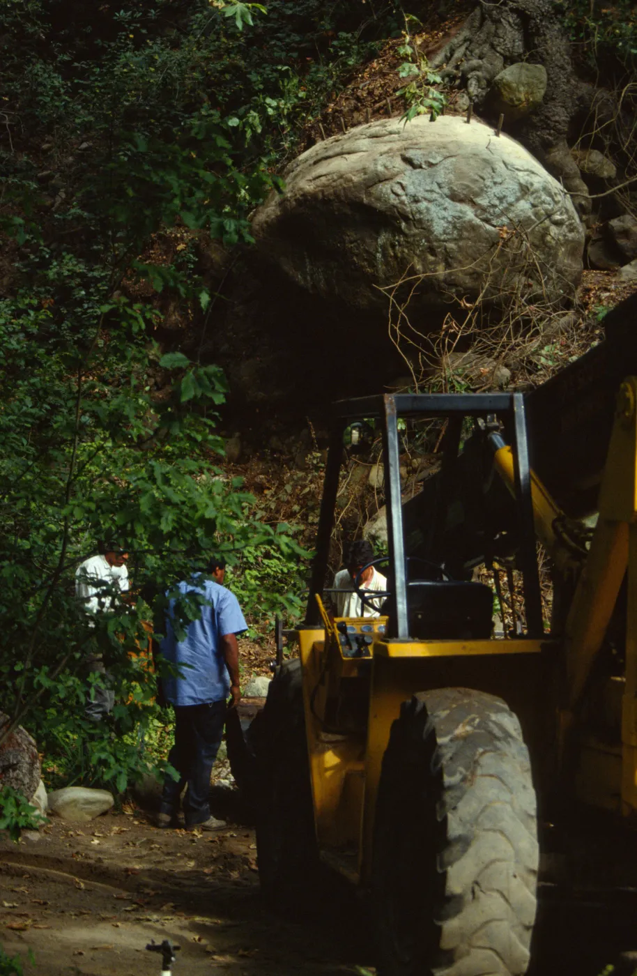 boulder removal by the Mission Dam