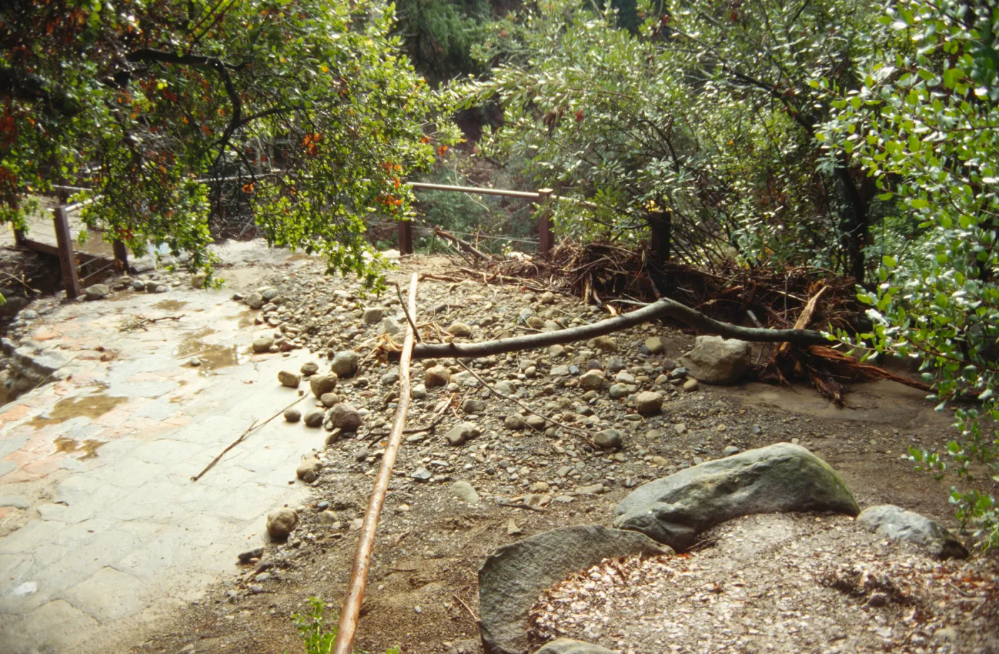 rocks and debris from Mission Creek flooding, above Mission Dam
