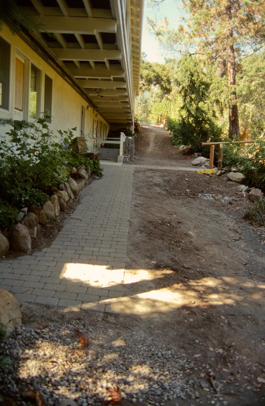 new pavers path along the first floor of the North Wing, outside the Arroyo Room