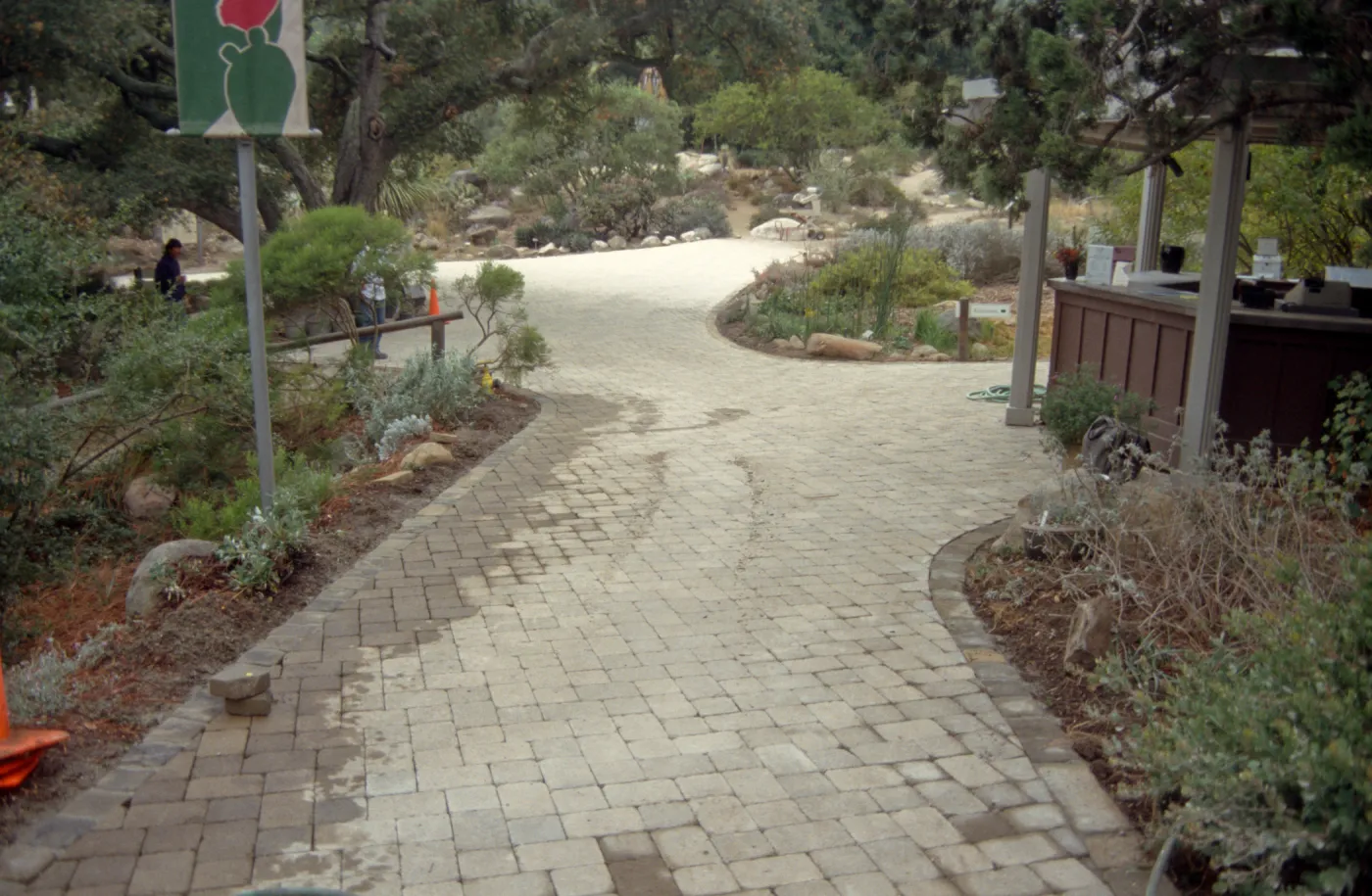 New pavered path at Garden Entrance, entrance oak