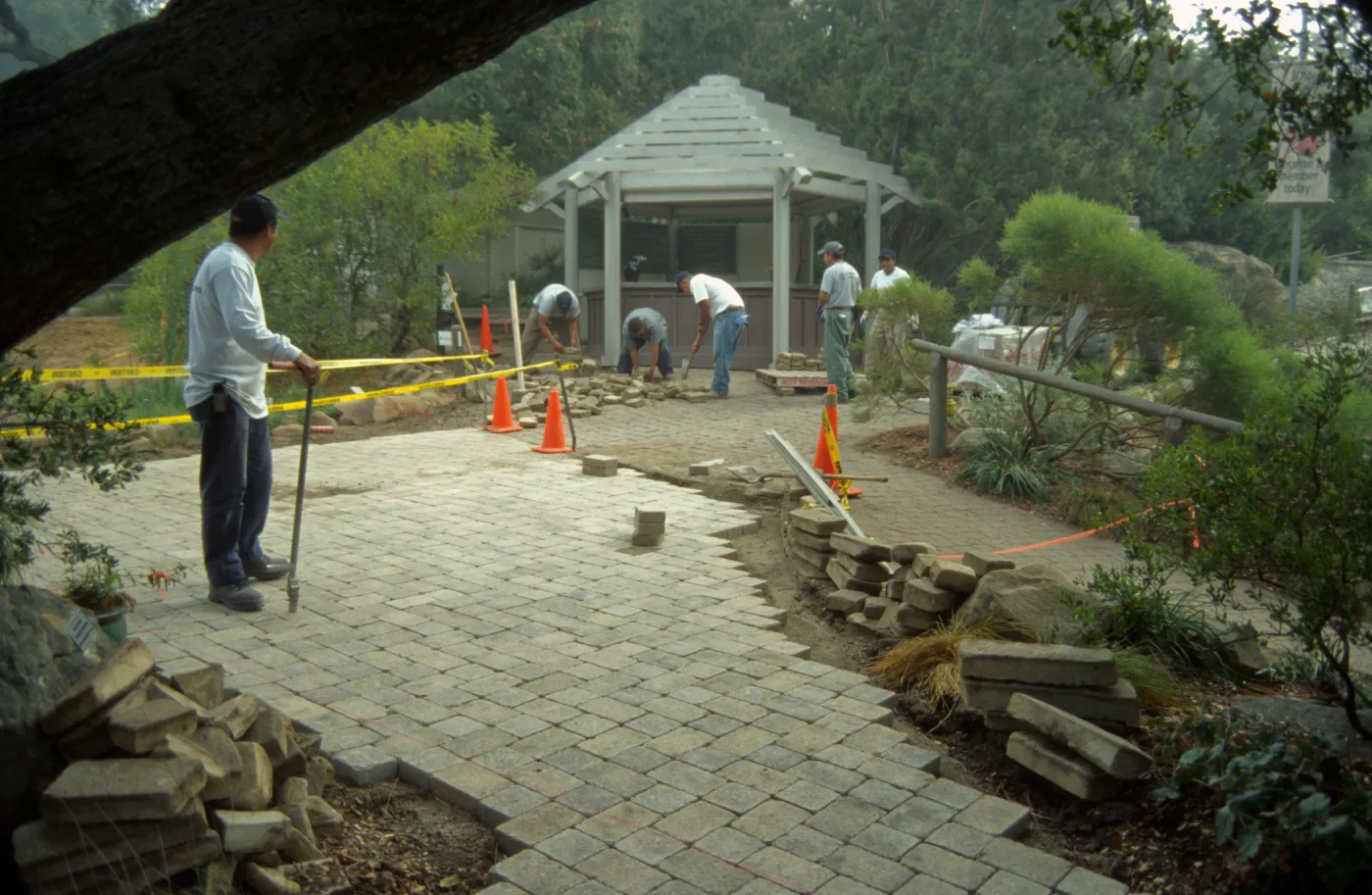 New pavered path at Garden Entrance, entrance oak