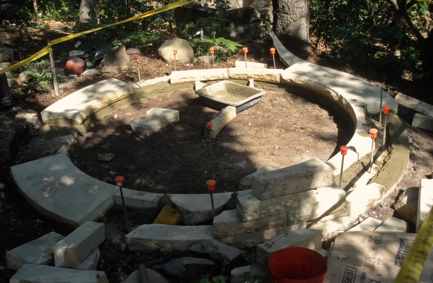 Construcing the Circular Bench in the Fiber Arts Display, Hall Bench