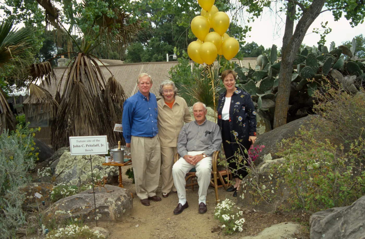 John Pritzlaff family, Dedication event, new stone bench in Desert Section, Pritzlaff Bench, 2000