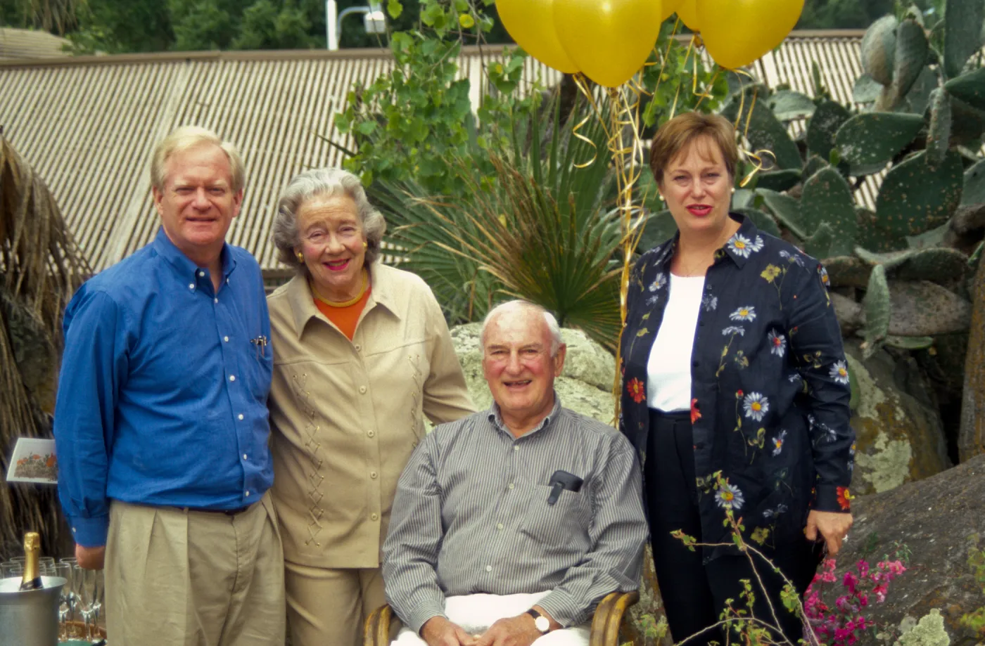 John Pritzlaff family, dedication event, new stone bench in Desert Section, Pritzlaff Bench, 2000