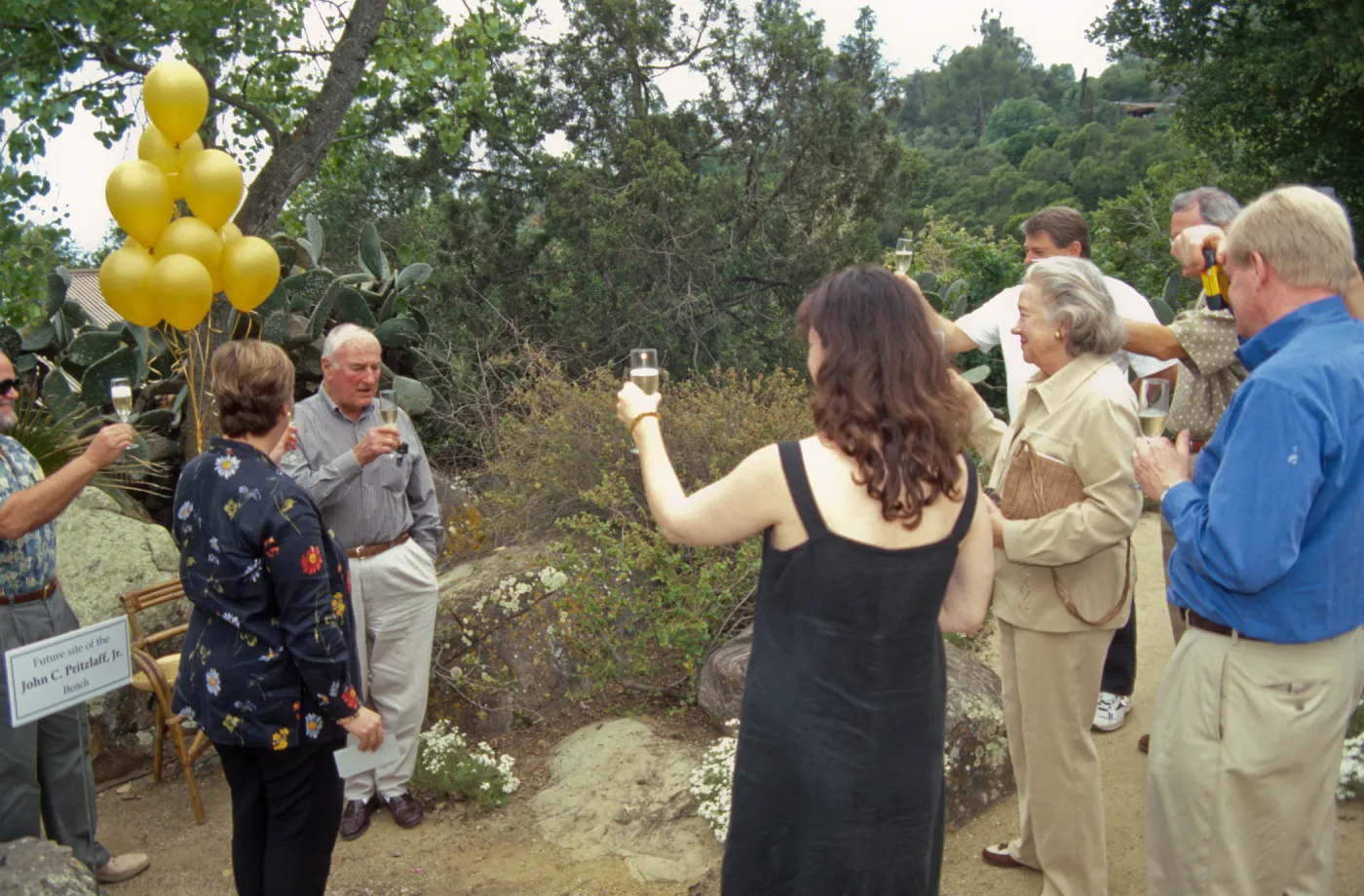 Dedication event, new stone bench in Desert Section, Pritzlaff Bench, 2000