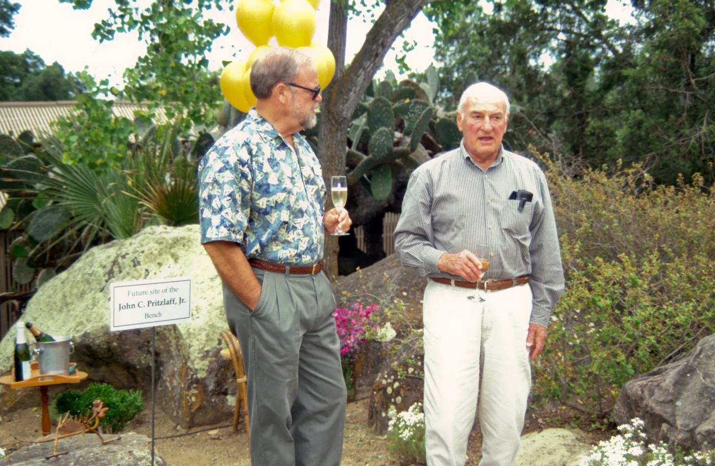 Richard Rogers and John Pritzlaff, dedication event, Desert Section, Pritzlaff Bench, 2000