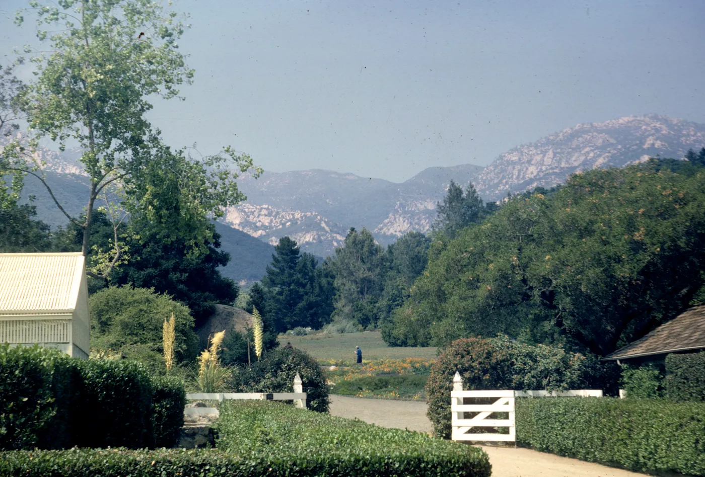 Courtyard gate, view to the Meadow, Blaksley Boulder