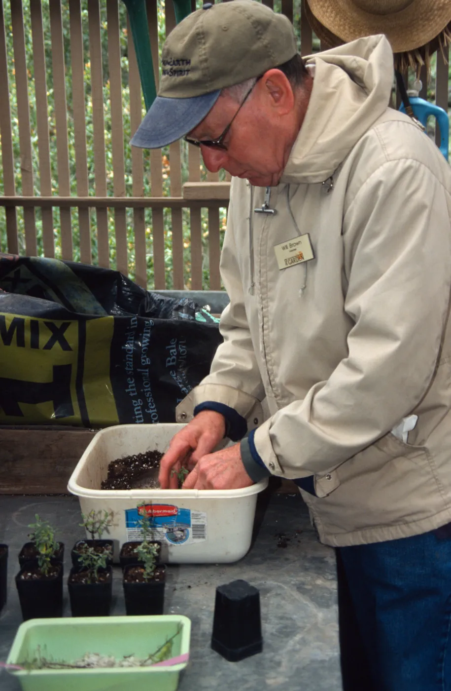 Will Brown potting up plants, Horticulture Unit