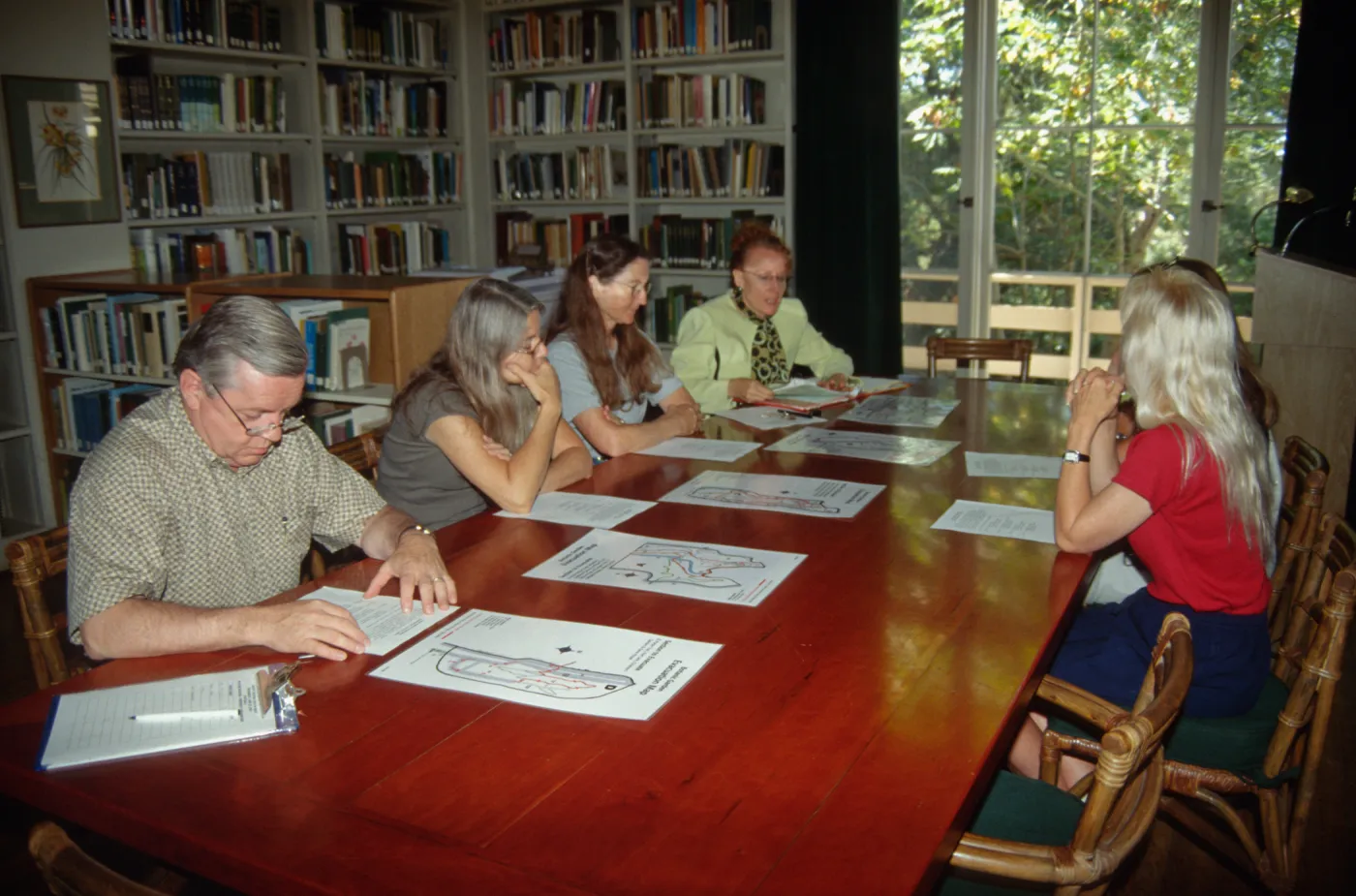 Fire drill training in Garden library, SBBG staff emergency preparation exercise, Courtyard