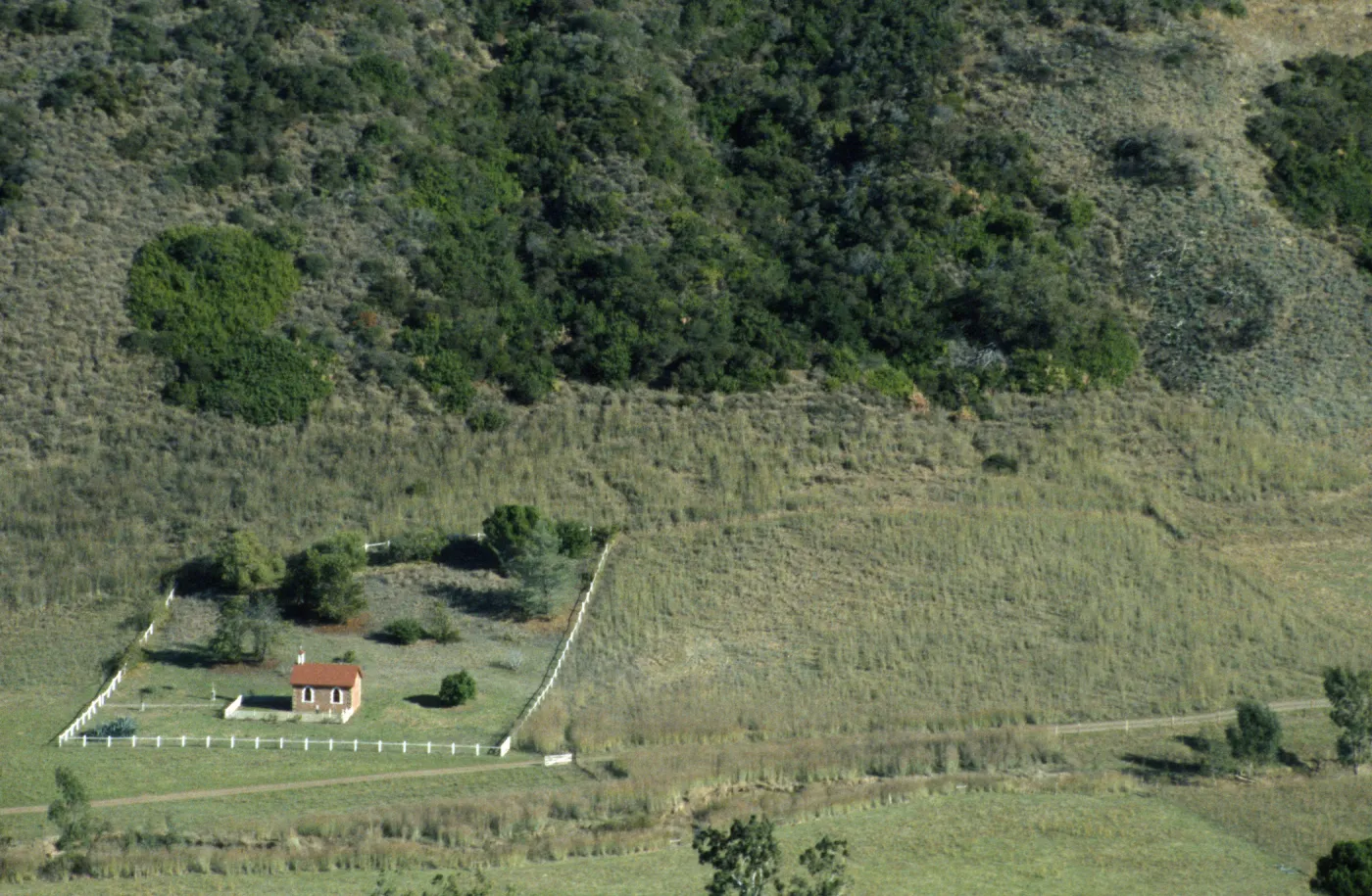 Chapel east of Stanton Ranch, Santa Cruz Island, from above