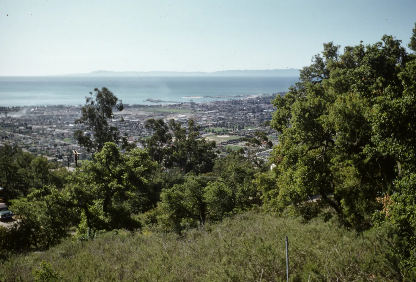 view to Santa Barbara Harbor and Santa Cruz Island, from Mission ridge Road