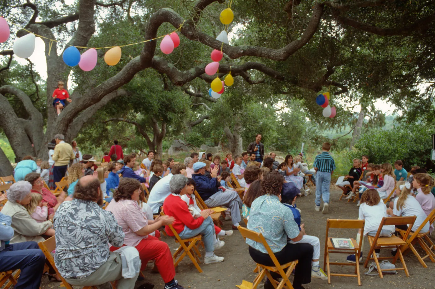 gathering under the Meadow Oaks, Family Day, 1989