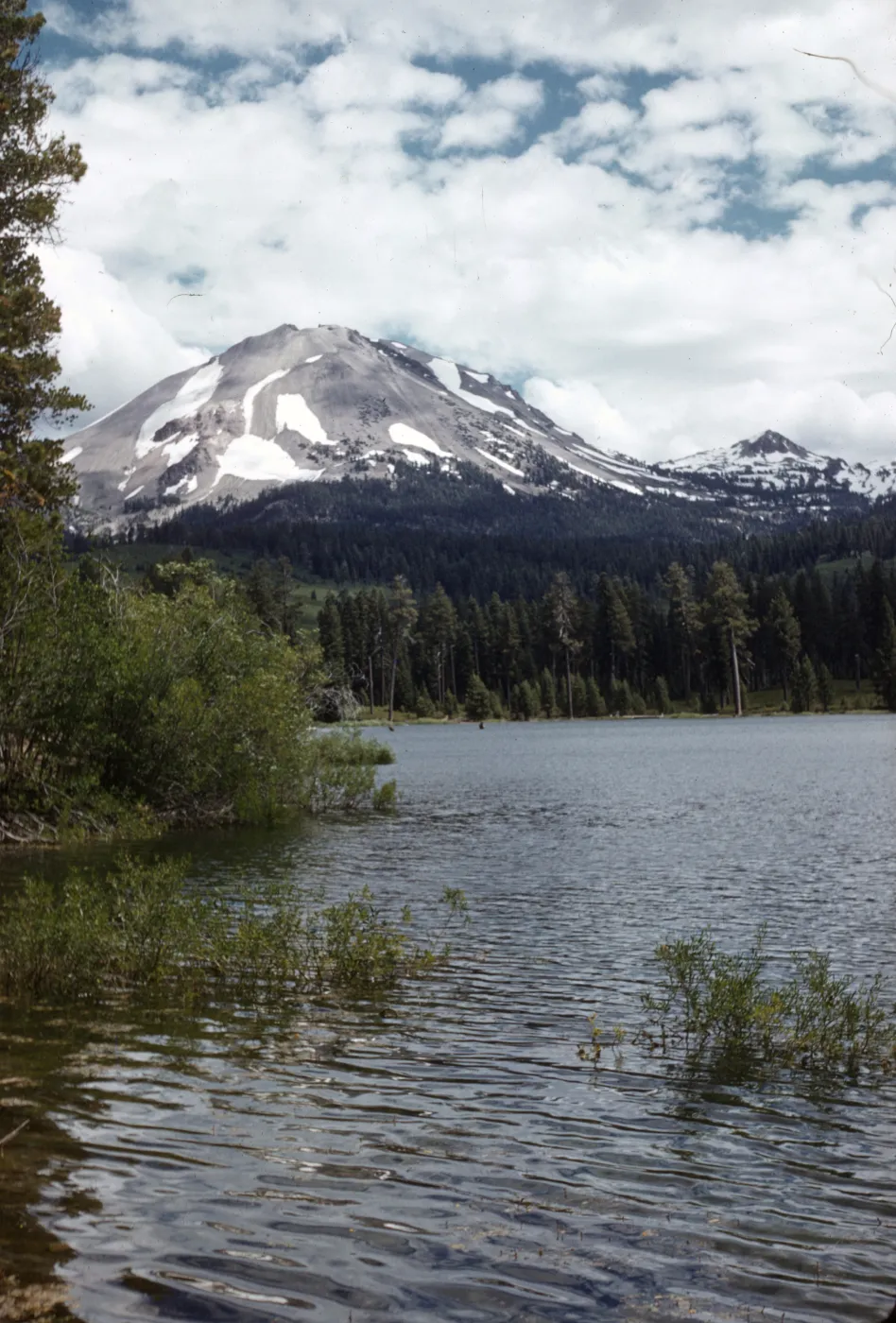 Mt Lassen and small peak, Manzanita Lake, Lassen National Park
