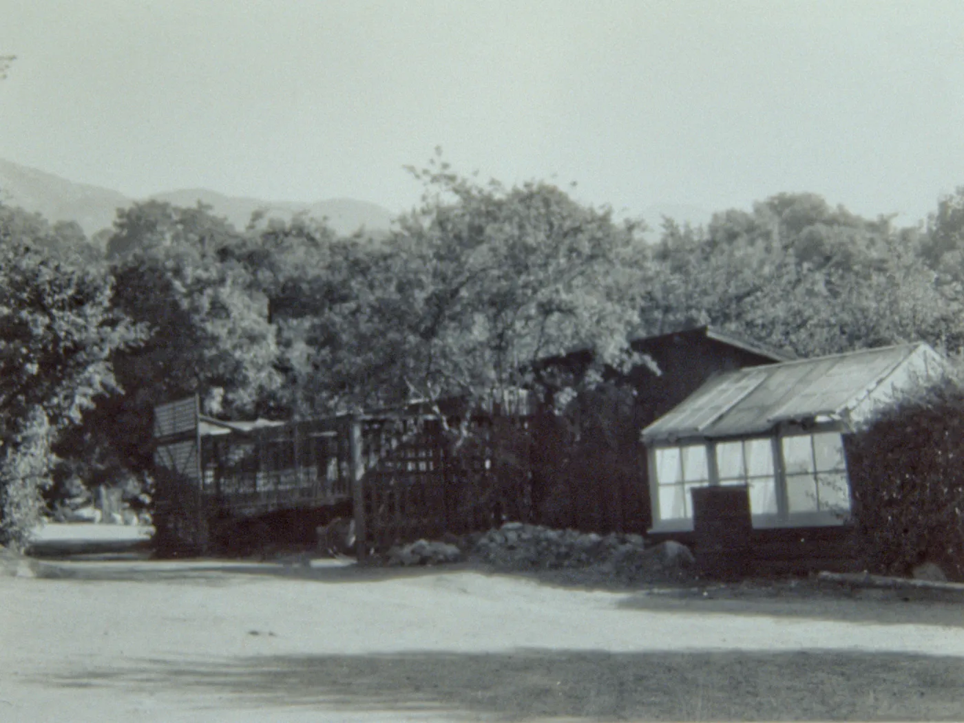 duplicate of SBBG_PR_03006, original Lath House, Greenhouse and Potting Shed, 1937