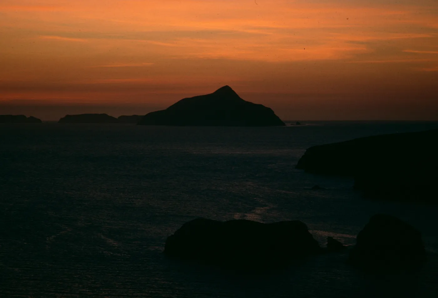 Santa Cruz Island, sunrise over Anacapa Island, from hill above Scorpion Ranch