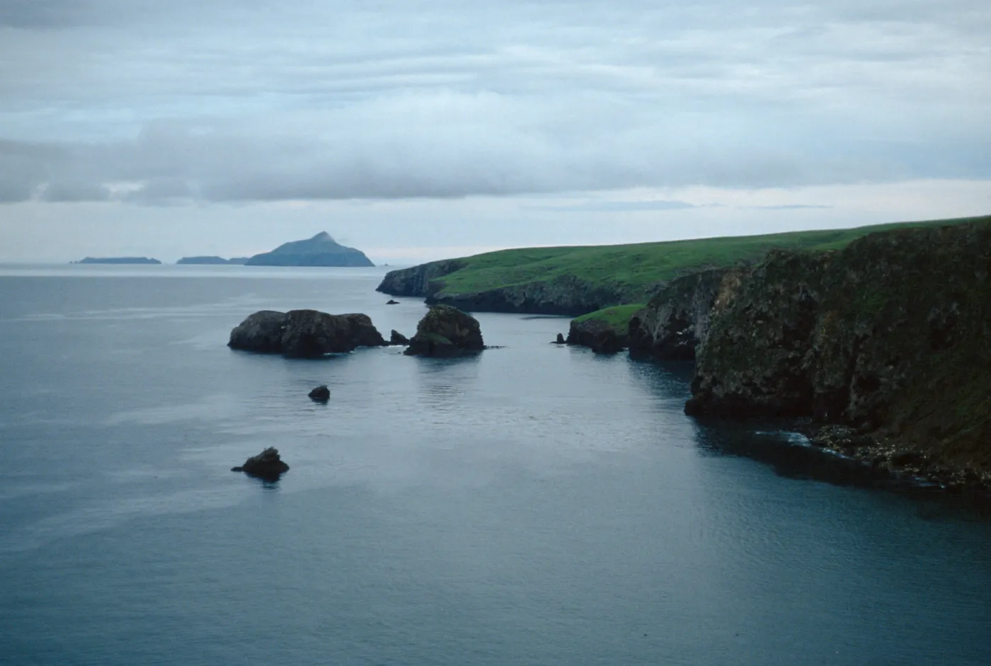 Scorpion Bay and Anacapa Island at dusk, Santa Cruz Island