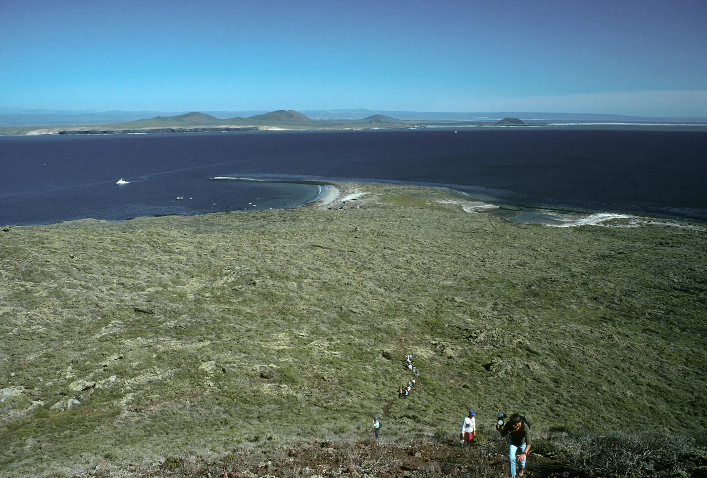 San Martin Island, trail to crater, view of mainland