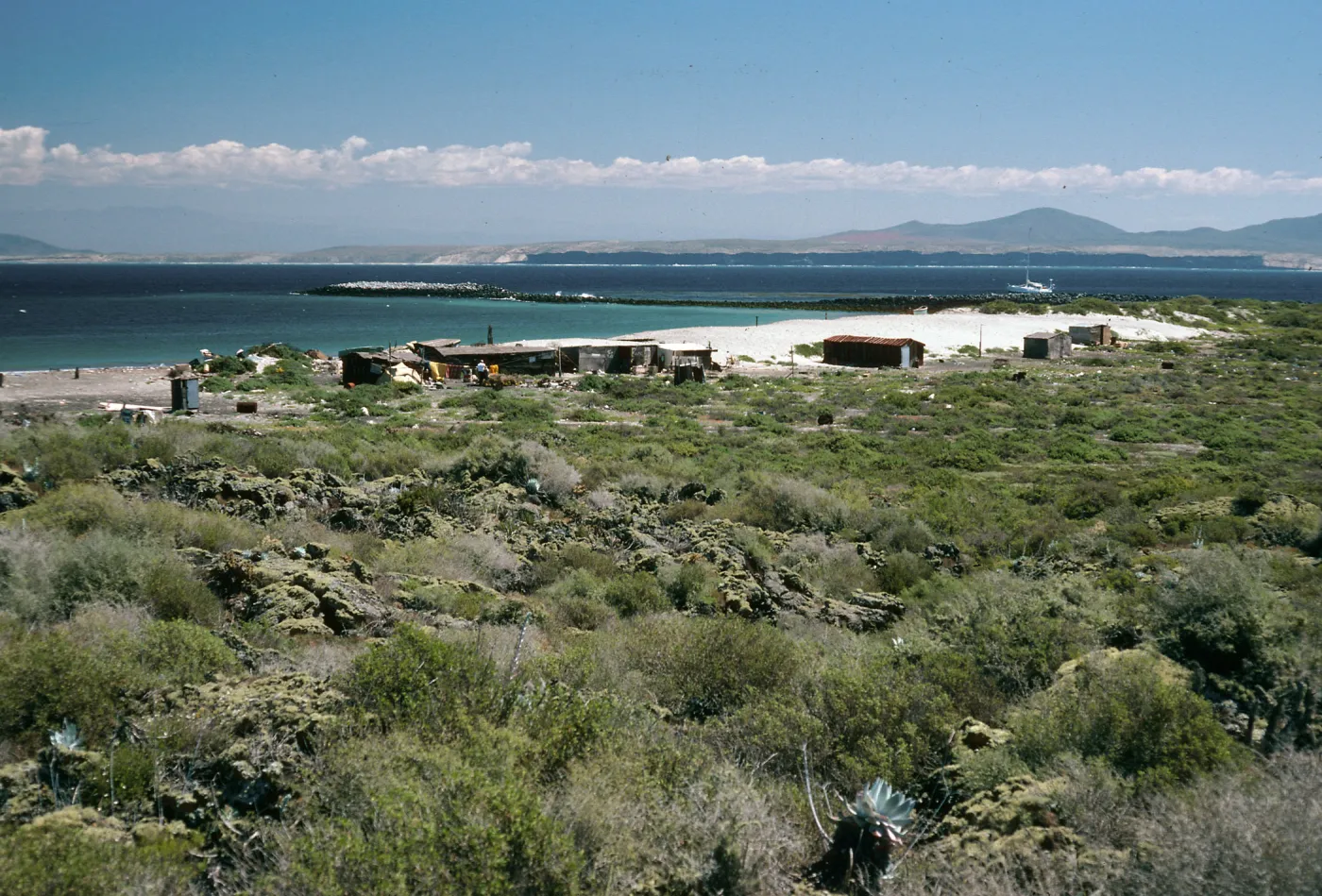 San Martin Island, view of fishing village, Hassler Cove & mainland