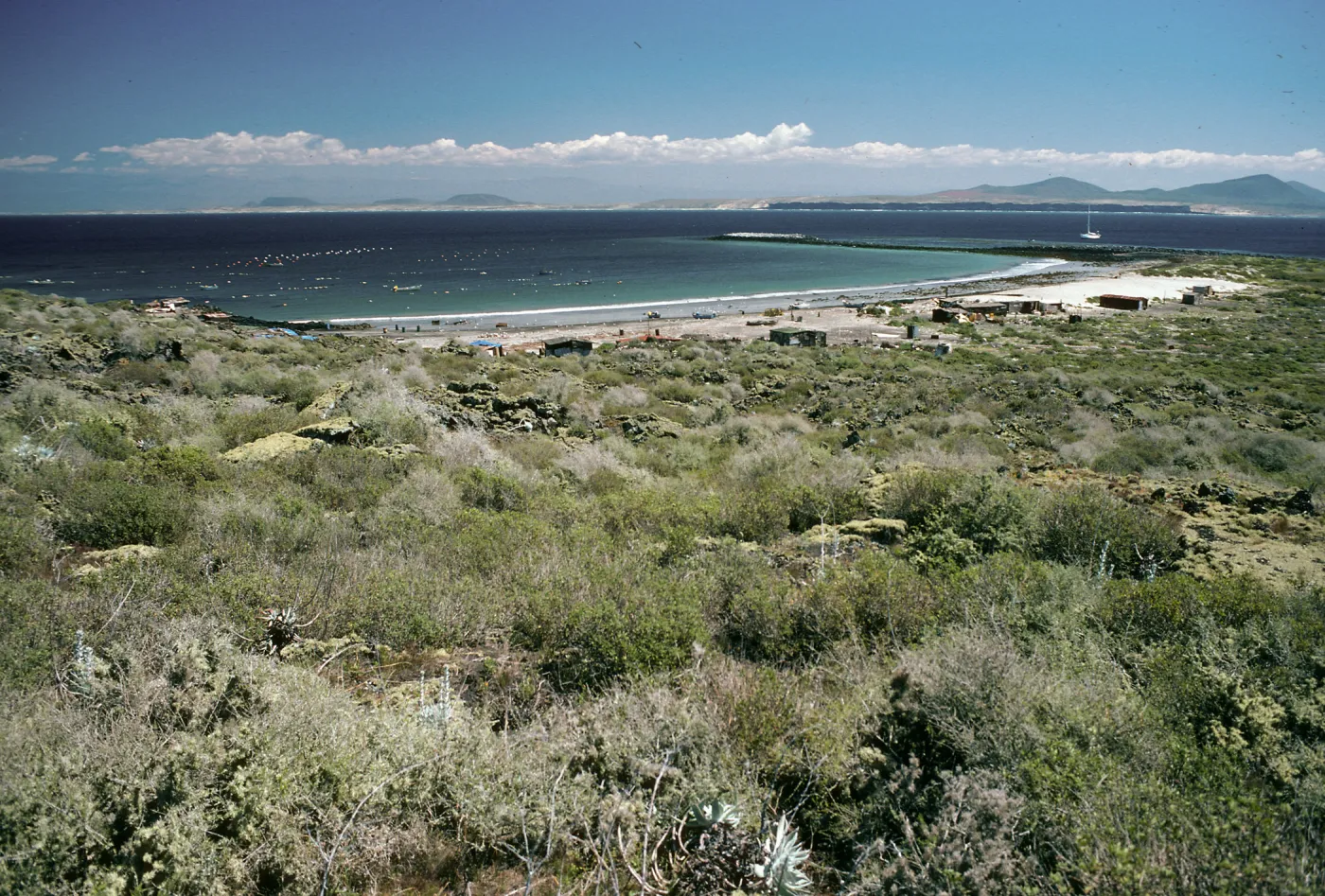 San Martin Island, view of fishing village, Hassler Cove & mainland