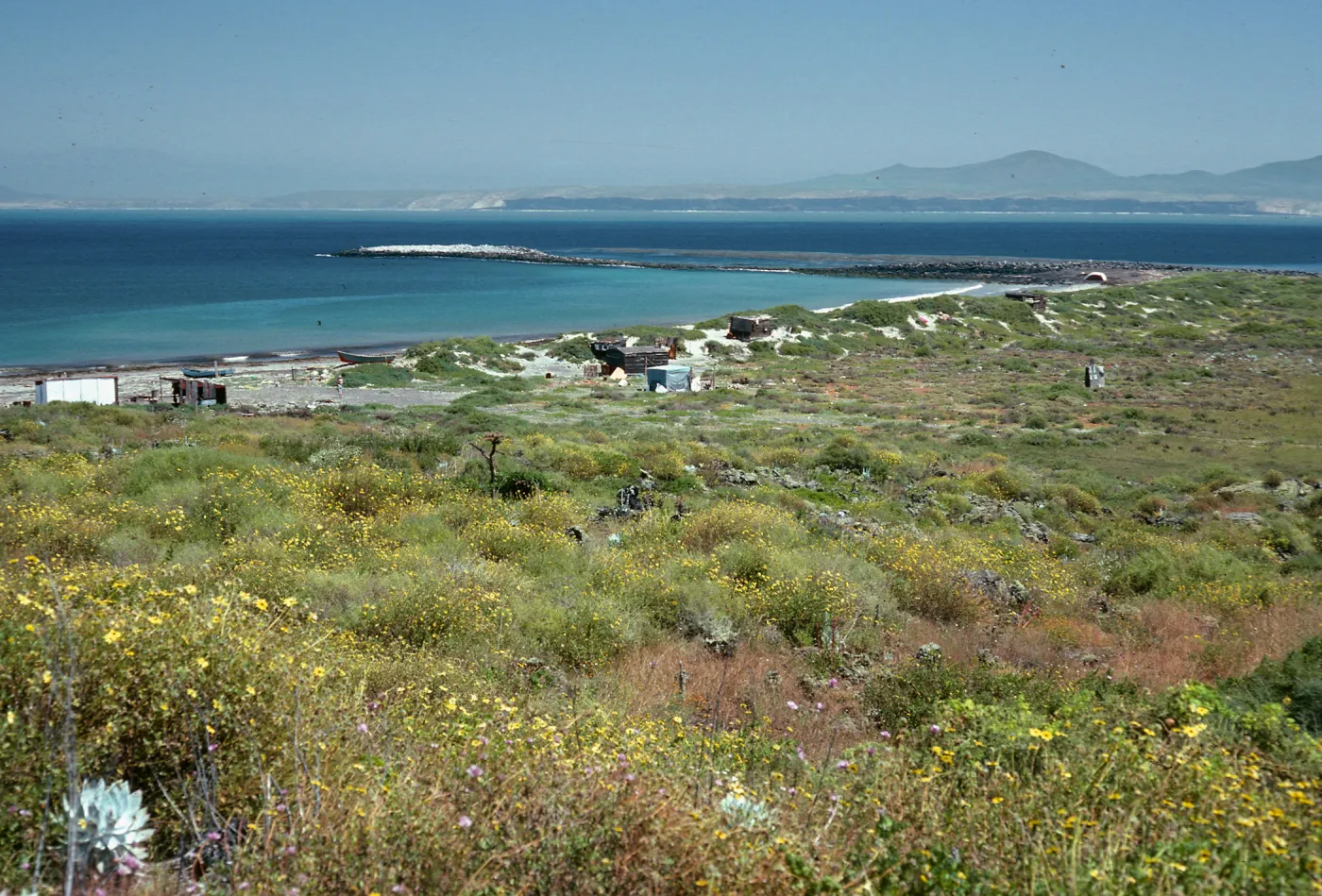 San Martin Island, fishing village & mainland in background