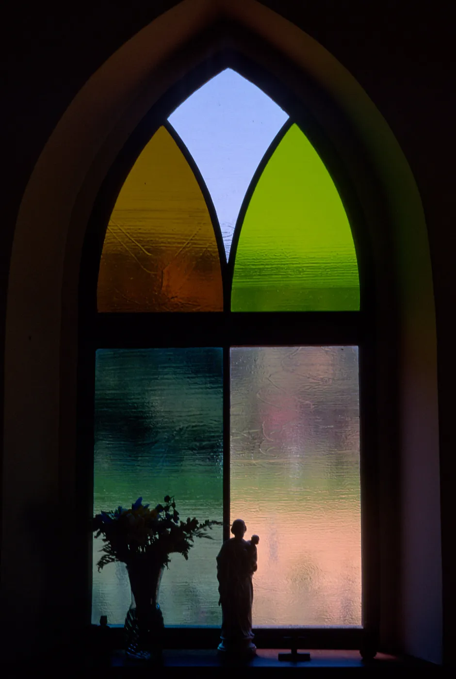 Santa Cruz Island, window in chapel, main ranch