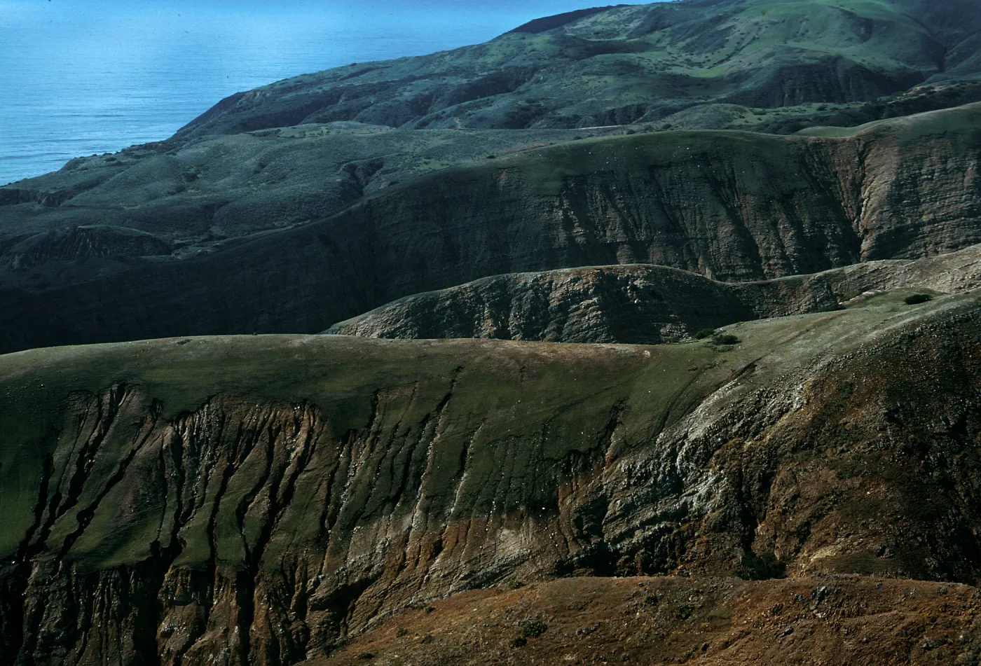 erosion, Southeast end of island, East of Montañon Canyon, looking West, Santa Cruz Island
