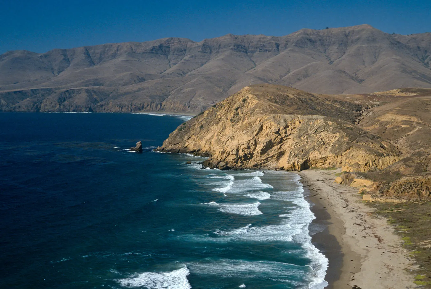 Sauces Beach, from top of of Kinton Point peninsula, Santa Cruz Island