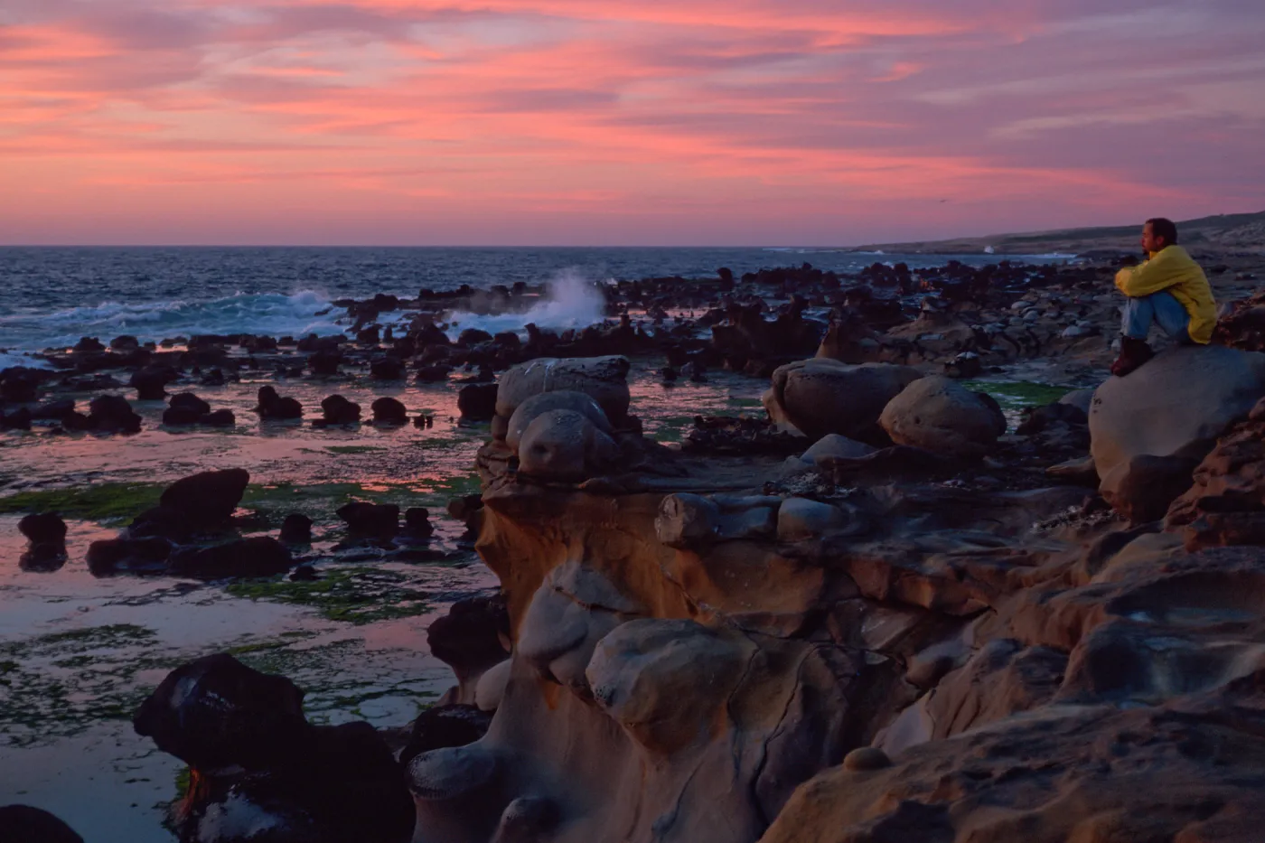 Nathan Smith, sunset, near rock crusher, San Nicolas Island