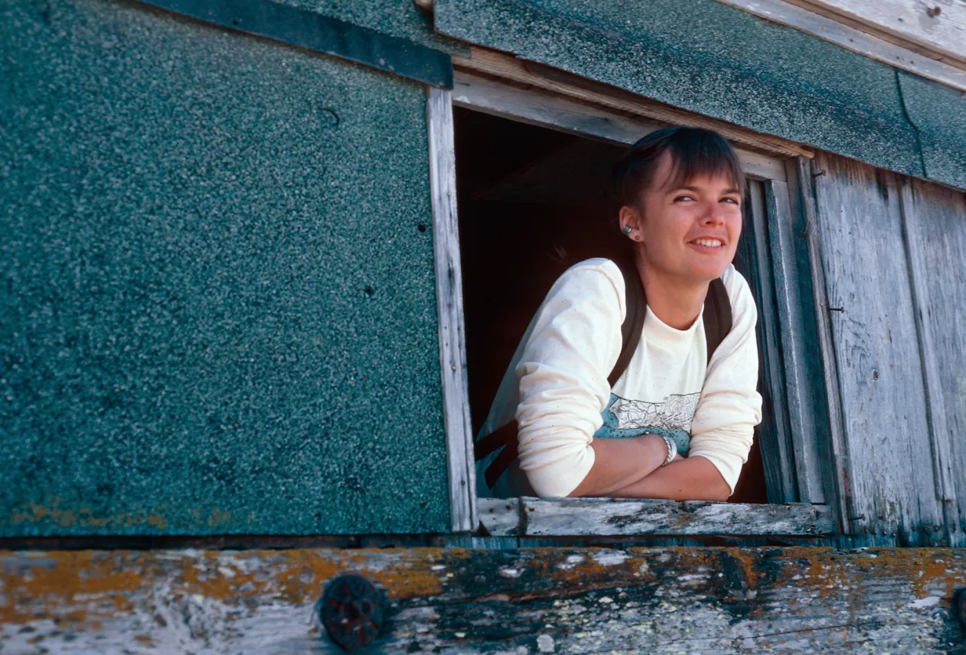 Toni Padgett, shack at China Beach, Santa Cruz Island