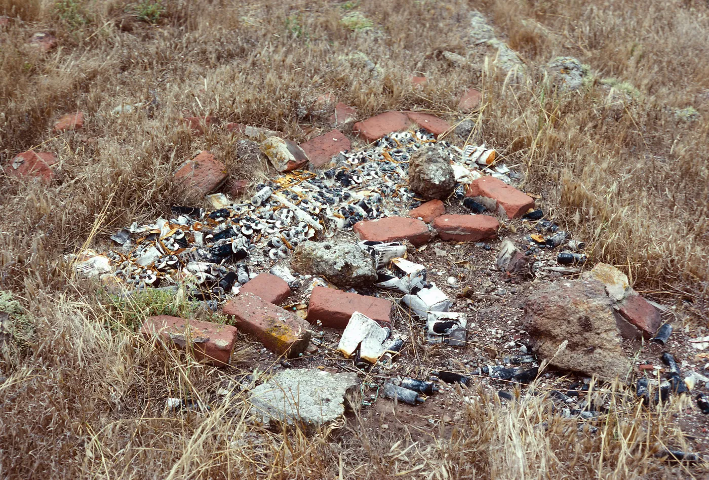 rubble, bricks & batteries on top of Santa Cruz Island, West Latitude Station Î” 717, Santa Cruz Island
