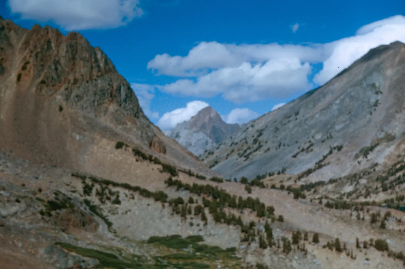 from trail down West side of Summit Pass, Sawtooth Range in back, Mono County, 9/29/1966