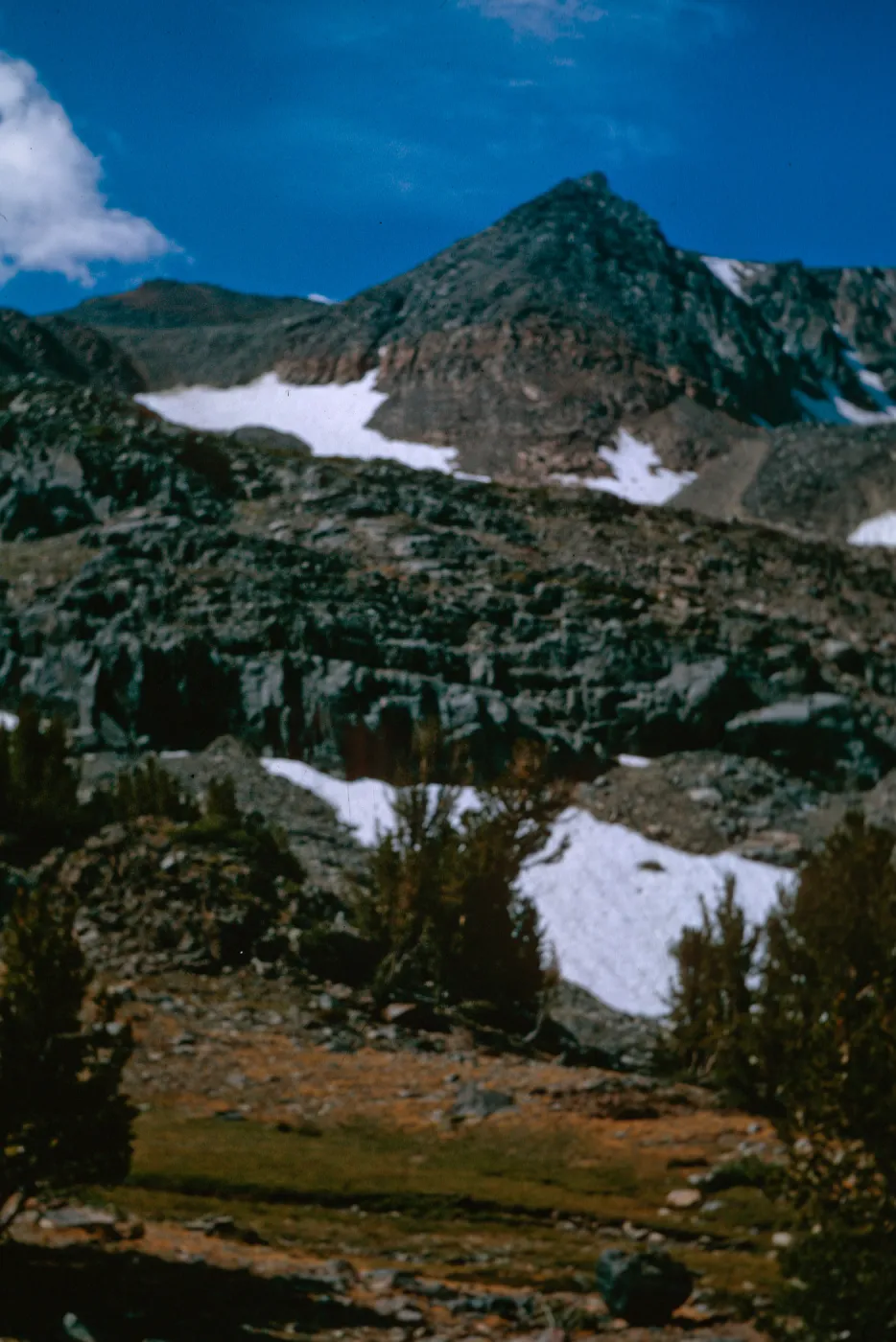 snow patches, on trail, near Summit Pass - 12,000 ft, Mono County