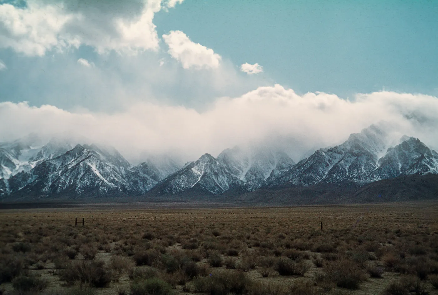 Clouds over Sierra crest, Owens Valley rain shadow