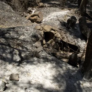 stone drainage culvert on Pritchett Trail after the Jesusita Fire